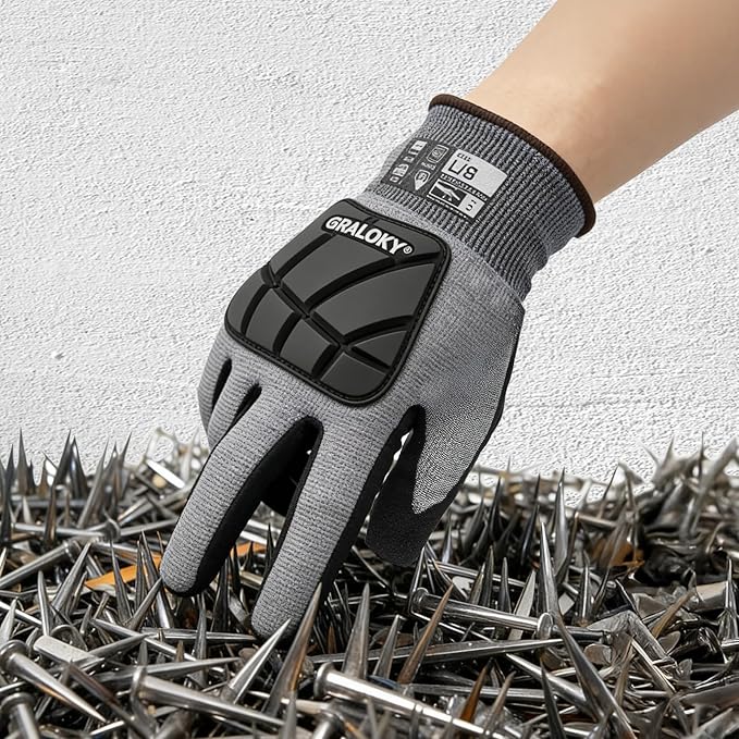 Safety Work Gloves, Level 5 Puncture Resistant, A9 Cut Resistant Gloves, Impact Gloves, Heavy Duty Work Gloves