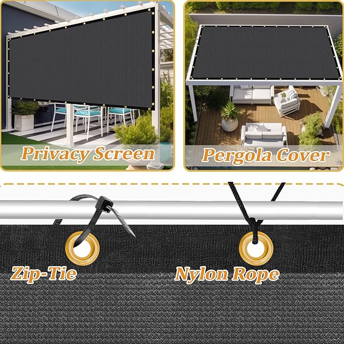 Shade&Beyond Customized Size 10' X 15' Shade Cloth with Grommets, 90% UV Protection UV Protection Mesh Tarp Sun Screens for Patio GN04, Dark Gray