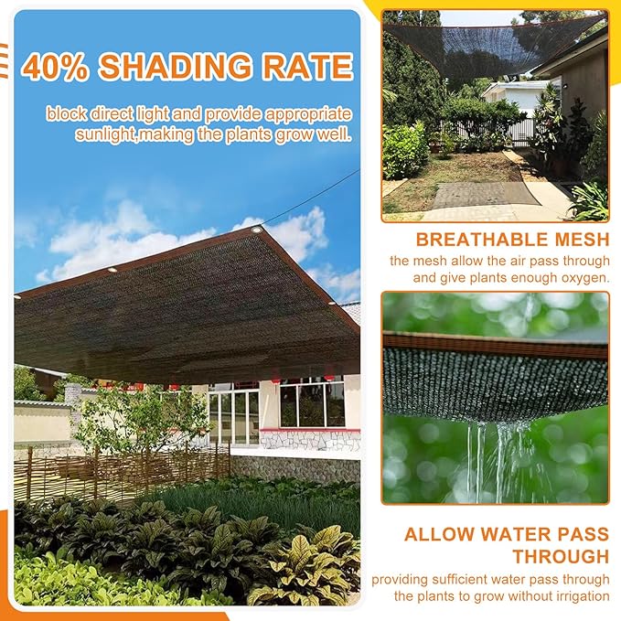 40% Shade Cloth with Grommets, 10Ft x 20Ft Garden Mesh Shade Tarp Sun Shade Net for Greenhouse, Cover, Patio, Plant, Flower, Chicken, Coop