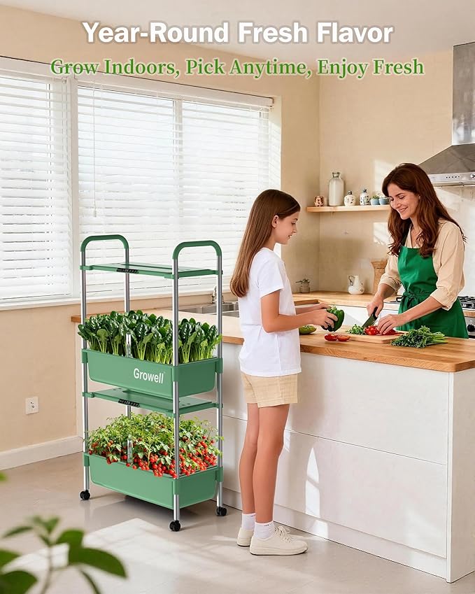 Growell Large Hydroponics Growing System Kit, Vertical Indoor Herb Garden Kit with LED Grow Light & Independent Water Pump, 28L Movable Indoor Planter Perfect Gardening Gifts (2 Tier-54 Pods Green)