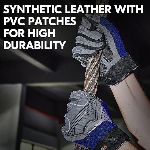 Vgo... 1-Pair Heavy Duty Synthetic Leather Work Gloves, Impact Protection Mechanic Gloves, Rigger Gloves, Vibration Reduction, Touchscreen Capable (Size XL, Blue, SL8849)