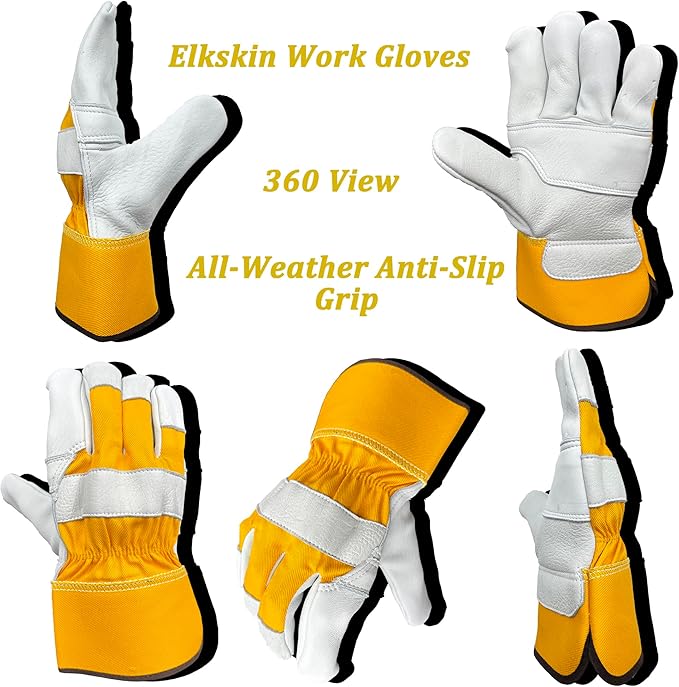 SKYDEER Full Premium Wild Elkskin Leather Work Gloves for Men, Durable for Heavy-Duty Labor, Construction, and Garden SD8826