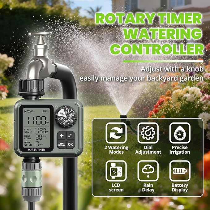 Sprinkler Timer for Garden Hose, Irrigation Water Timer with Rain Delay, Automatic Manual Watering for Lawn Yard Outdoor Drip Irrigation System