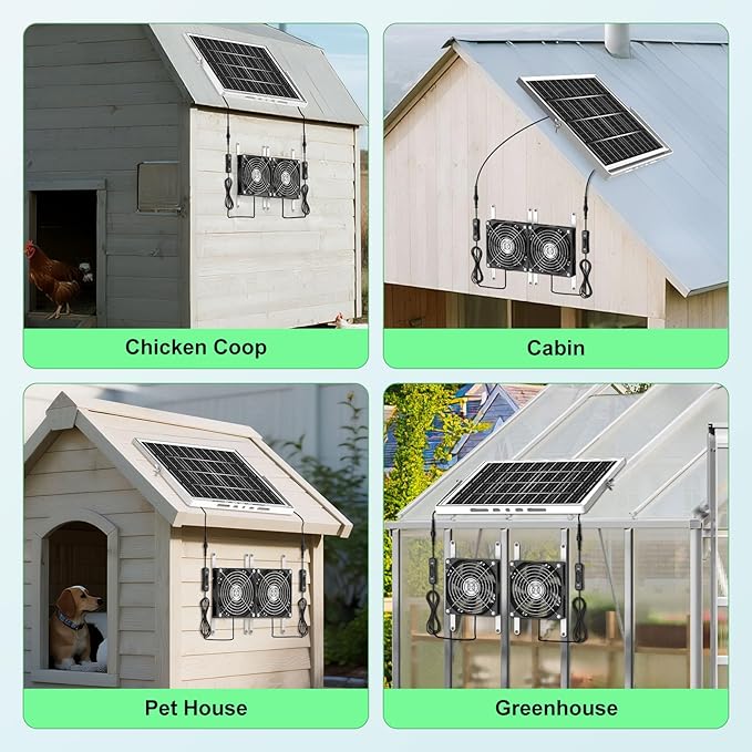 5.5'' Solar Greenhouse Fan 2 Kit, 30W Solar Powered Exhaust and Intake Chicken Coop Fan, Strong Airflow & Waterproof, 16.5 ft Cord, for Outdoor Shed Doghouse Air Circulation and Ventilation
