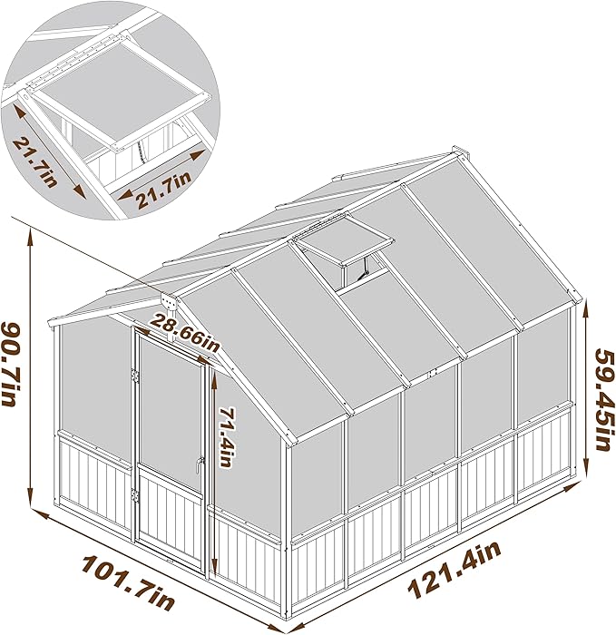MUPATER 8x10 FT Walk-in Greenhouse Kit Outdoor, Large Wooden Greenhouse with 6mm Polycarbonate Panels, Adjustable Ventilation & Locking Door for Backyard, Patio, Black