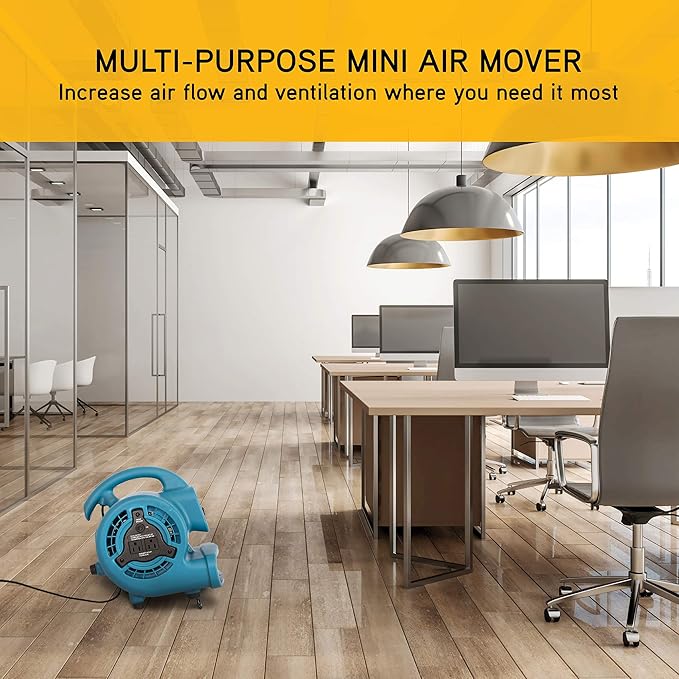 XPOWER P-80A Mini Mighty 138 W 600 CFM Centrifugal Air Mover, Carpet Dryer, Floor Fan, Blower, Stackable, Daisy Chain, for Water Damage Restoration, Janitorial, Plumbing, Home Use