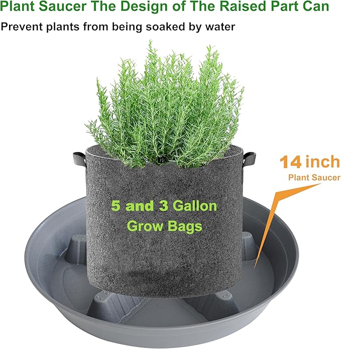 4 Pack Plant Saucer 14 inch, Plastic Plant Saucers for Indoors, Raised Middle Plant Trays for Pots, Water Tray for Plants, Plant Stand Water Catcher Tray, Pot Saucers for Plants