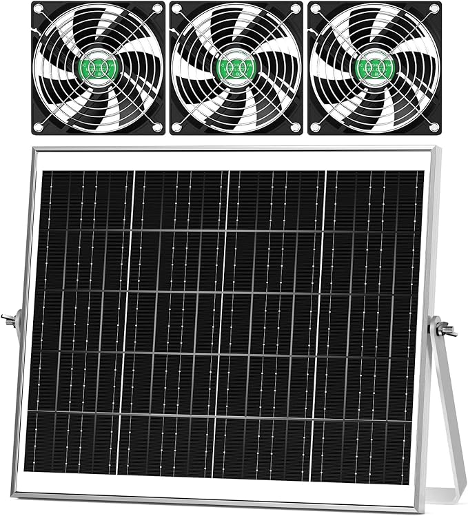 Solar Greenhouse Fan 3 Kit, 30W Large Solar Powered Exhaust and Intake Fan Outdoor Waterproof, Strong Airflow, 16.5ft Cord, for Chicken Coop Grow Tent Shed Air Ventilation and Circulation