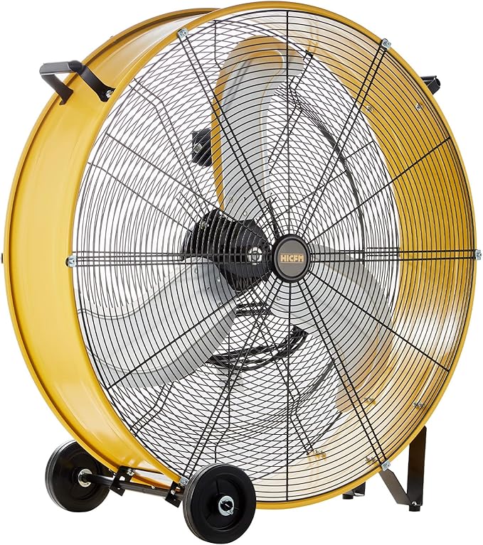HiCFM 13000 CFM 30 inch Heavy Duty High Velocity Barrel Floor Drum Fan With Powerful 1/3HP Motor, 9ft Cord, 5in Solid Wheels for Workshop, Garage, Commercial or Industrial rooms - UL Safety Listed