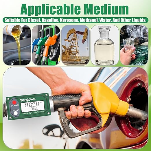 1" Digital Turbine Fuel Flow Meter, 2.6–26 GPM Inline NPT Flowmeter with LCD Display and 3/4" Adapters,For Diesel,Gasoline,Kerosene, Water and Other Liquids –Supports Gallon, L, QTS, PTS, m³ (1"&3/4")