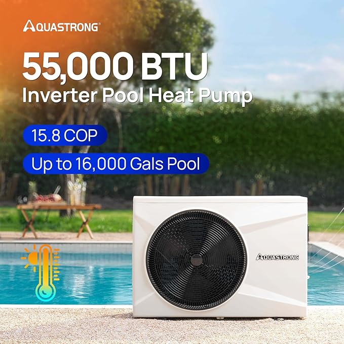 AQUASTRONG Inverter Swimming Pool Heat Pump,Pool Heater for Above Ground and Inground Pool Heating Smart WiFi Control and Cooling Pool Heater Pools Up to, 16000 Gallons