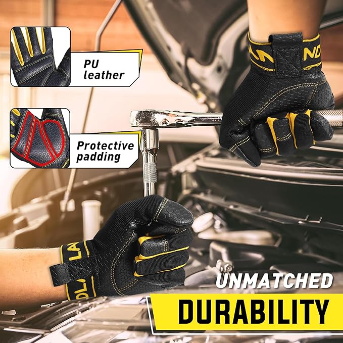 HANDLANDY Work Gloves for Men & Women, Utility Mechanic Working Gloves Touch Screen, Flexible Gardening Gloves for Yard