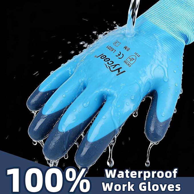 Waterproof Work Gloves for Men and Women, Hycool Thermal Insulated Freezer Rubber Coated Gloves,Super Grip L6201