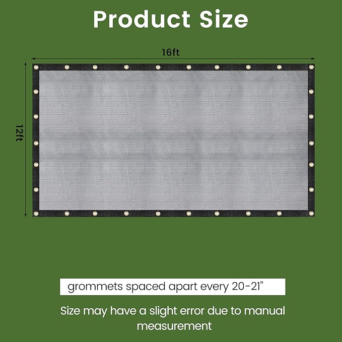 [Windscreensupplyco] 60-70% 12 FT X 16 FT Mesh Tarp/Shade Cloth 9-Needle Knitted Heavy Duty Black with Grommets for Green House, Garden, pergola, Pools, Dump Truck - MT1216BLKX1