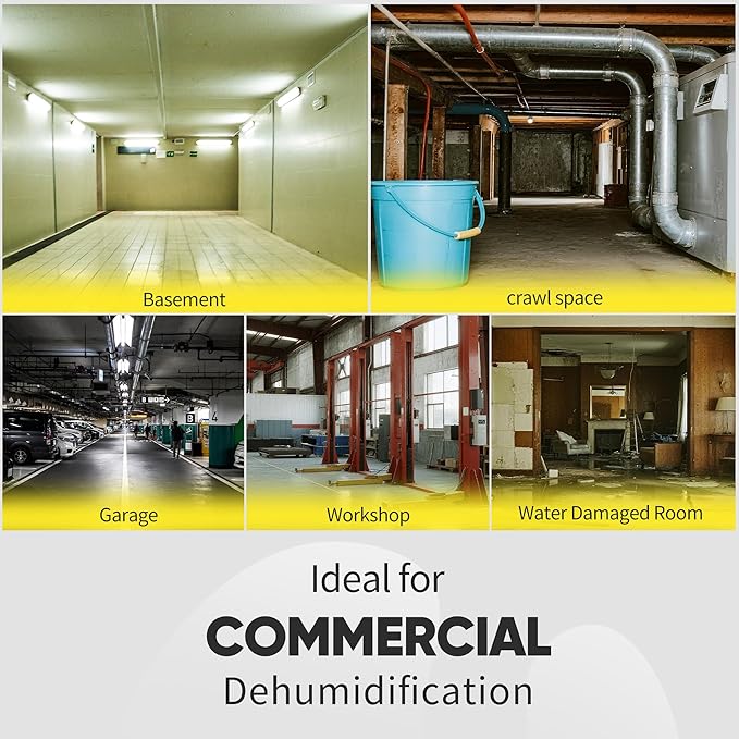 190 Pints High Efficiency Commercial Dehumidifier for Basements-6000 Sq.Ft. Industrial Grade Dehumidifiers with Pump & Drain Hose for Crawl Spaces Water Damage Restoration-Light Yellow-3PC