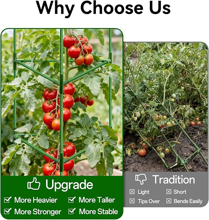 Halatool 6 Pack Extra Tall Tomato Cages for Garden, 72 Inch Heavy Duty Metal Plant Support Stakes for Climbing Plants, Adjustable Large Trellis for Outdoor Raised Garden Bed Vegetables Flowers Fruits