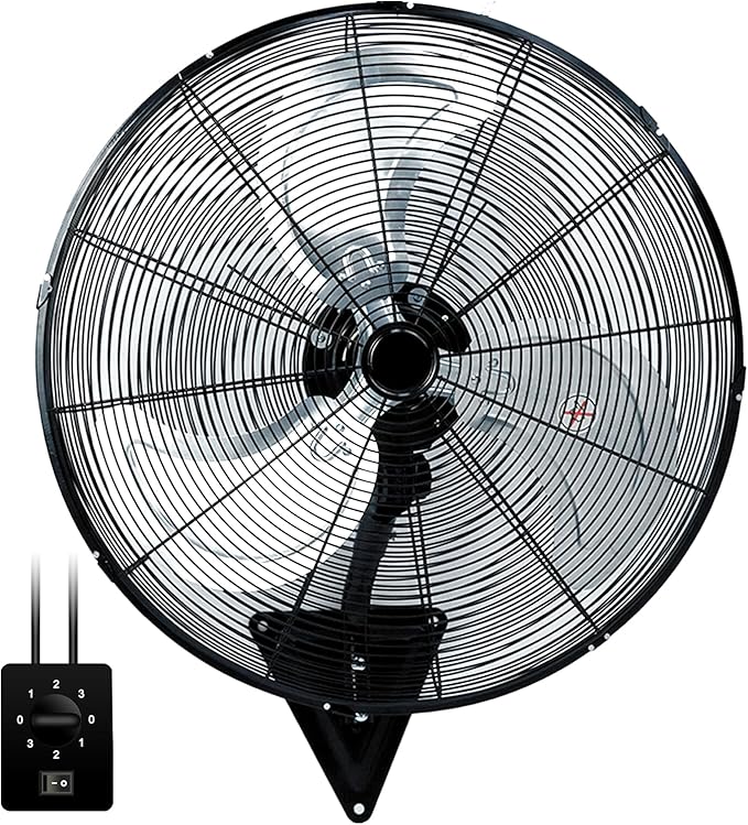 24" Wall Mount Fan, 8500CFM Heavy Duty Wall Fan with 3-Speed & Adjustable Tilt, High Velocity Industrial Oscillating Fans for Garage, Factory, Patio, Indoor, Porch, Shop & Commercial Use - ETL Listed