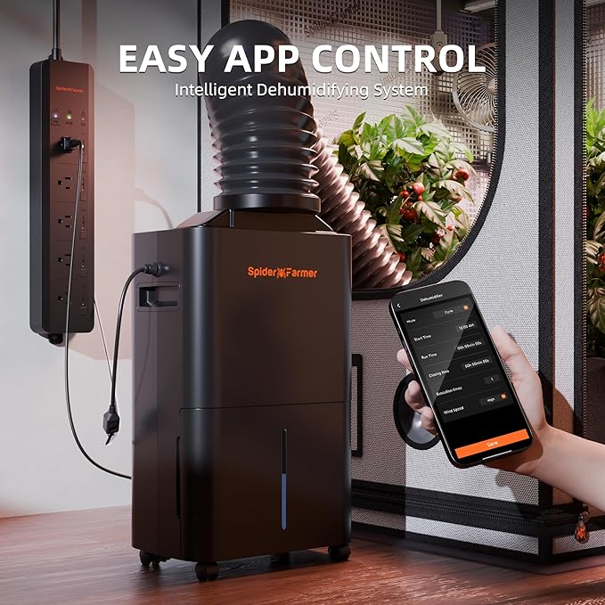 SPIDER FARMER Dehumidifier,38 Pints Plant Dehumidifier with Drain Hose,Temperature & Humidity Sensor Probe,24H Timer Function, Compressor Entfeuchter for Grow Tent,Home and Basement