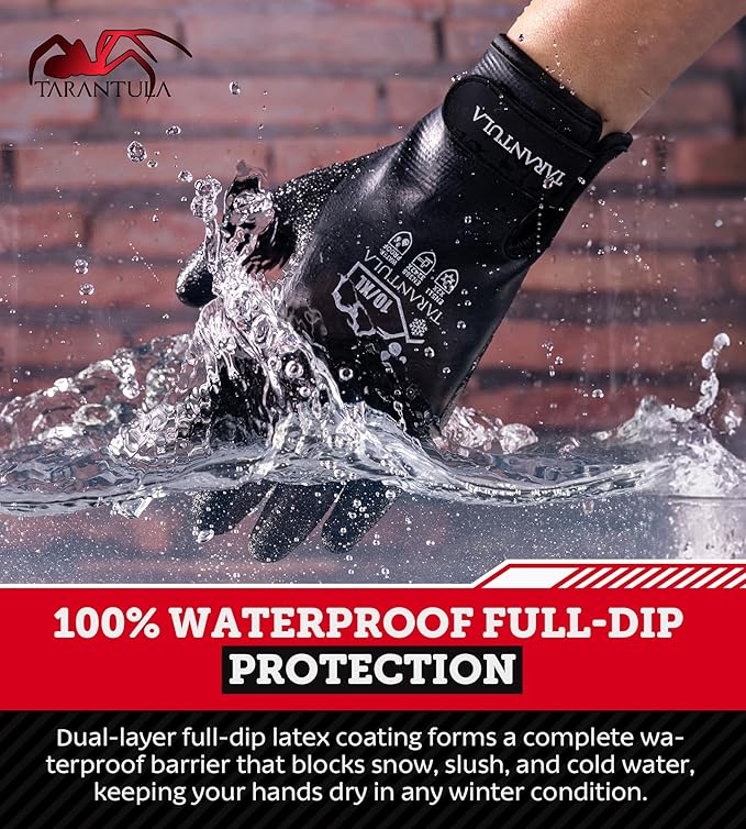 Tarantula 100% Waterproof Winter Work Gloves for Men&Women,Thermal Insulated Freezer Gloves for Cold Weather, Super Grip Palm