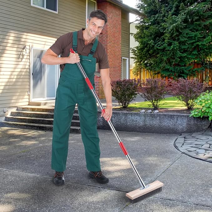 Mitclear Heavy Duty Wire Broom with Telescopic Handle(57IN), Stiff Metal Bristle Brush for Removing Weed Moss, Outdoor Floor Scrub Brush for Patio, Deck, Garden, Concrete, Garage