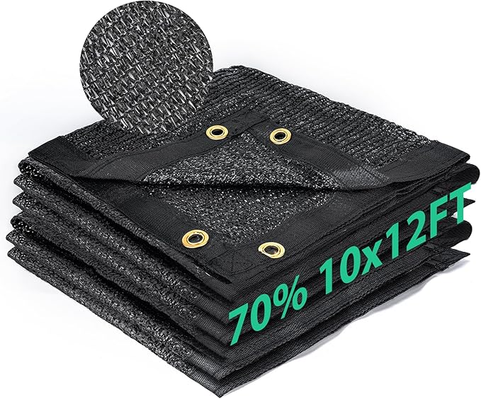 Kesfitt 70% Shade Cloth 10x12 ft, Breathable HDPE Mesh Sun Shade Tarp for Garden & Greenhouse, UV Resistant Outdoor Shade Fabric with Copper Grommets for Plants, Patio, Yard