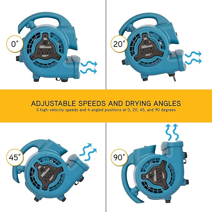 XPOWER P-80A Mini Mighty 138 W 600 CFM Centrifugal Air Mover, Carpet Dryer, Floor Fan, Blower, Stackable, Daisy Chain, for Water Damage Restoration, Janitorial, Plumbing, Home Use
