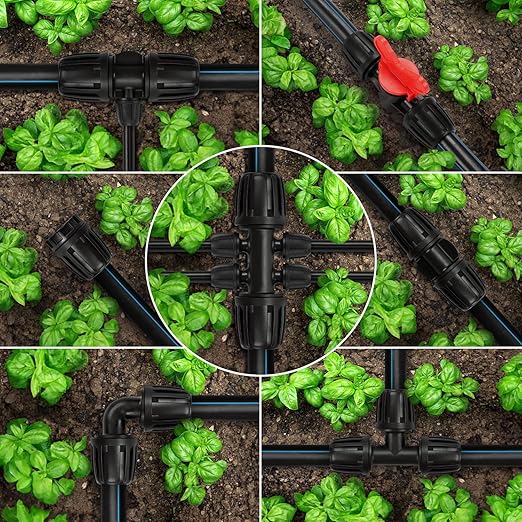 25 Pieces 1/2 Inch Drip Irrigation Fittings Kit, 1/2'' Drip Line Barbed Fittings for 1/2 Inch Irrigation Tubing (1/2" ID x 0.650" OD) Anti-Leak Lock Nut Connectors for Garden Drip System