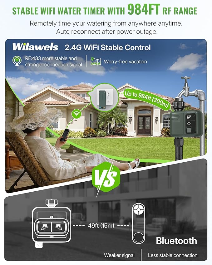 WiFi Water Timer for Garden Hose, Sprinkler Timer 1 Zone, Smart Hose Water with WiFi Irrigation Controller,Voice Control RF433 Automatic Irrigation System/Rain Delay/Manual Watering D31WT06