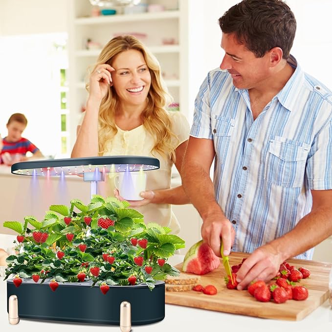 Indoor Garden Hydroponics Growing System12 Pods Plant Germination Kit Aeroponic Herb Vegetable Growth Lamp Countertop with LED Grow Light Smart Water Pump Automatic Timer (Blackish-Green)