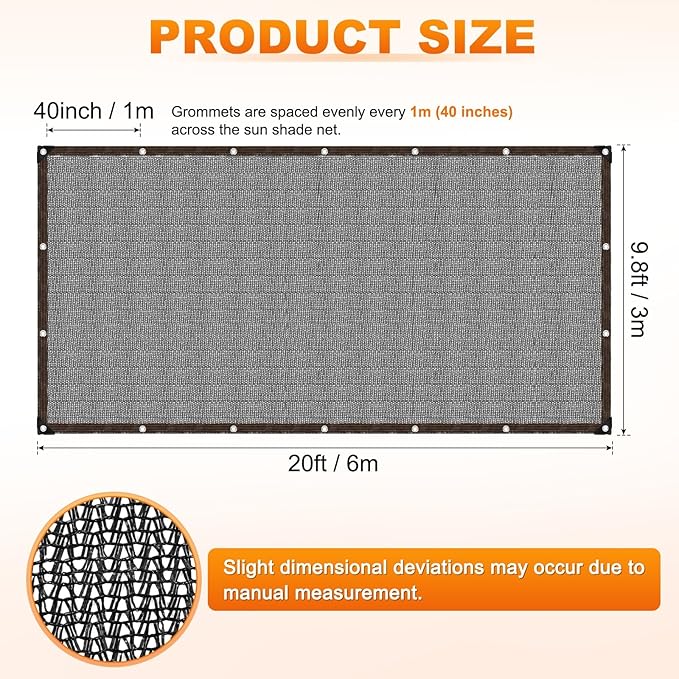M METERXITY 40% Sun Shade Cloth for Garden, HDPE 10x20 ft Sun Shade Net with Reinforced Grommets for Patio/Greenhouse/Plant Cover, Heavy Duty Sunblock Resistant Mesh Tarp [Black]