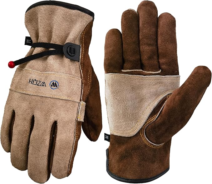 WZQH Leather Work Gloves for Men or Women. Small Glove for Gardening, Tig/Mig Welding, Construction, Chainsaw, Farm, Ranch, etc. Cowhide, Cotton Lined, Utility, Firm Grip, Durable. Coffee-grey S