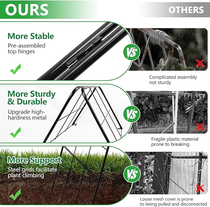 2 Pack 49"x16.3" Adjustable Garden Trellis for Climbing Plants Outdoor, Heavy Duty Rust-Proof Metal Cucumber Trellis A Frame Trellis for Raised Bed Pea Tomatoes Grape Vegetables