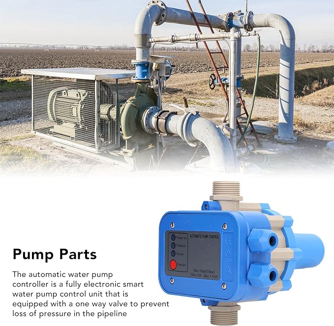 Water Pump Pressure Control Switch Automatic Electronic Adjustable sealed Controller with One Way Valve for Well Pumps Submersible Pumps 0.3H to 3H ABS Material Blue Gray G1in