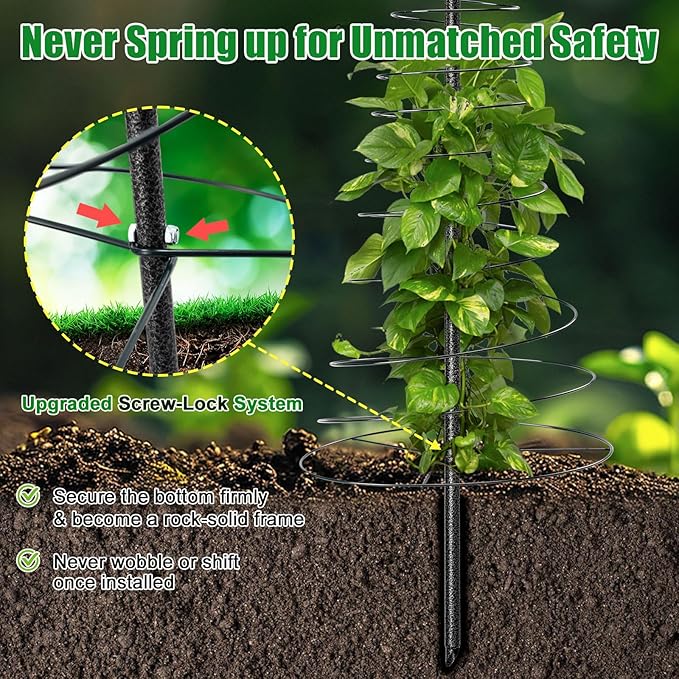 Spiral Frame Garden Trellis for Climbing Plants Outdoor - 12-72" Adjustable Heavy Duty Metal Support for Pole Beans,Snap Peas,Tomatoes,Cucumbers,Anti-Tip Plant Tower for Raised Beds, Backyard