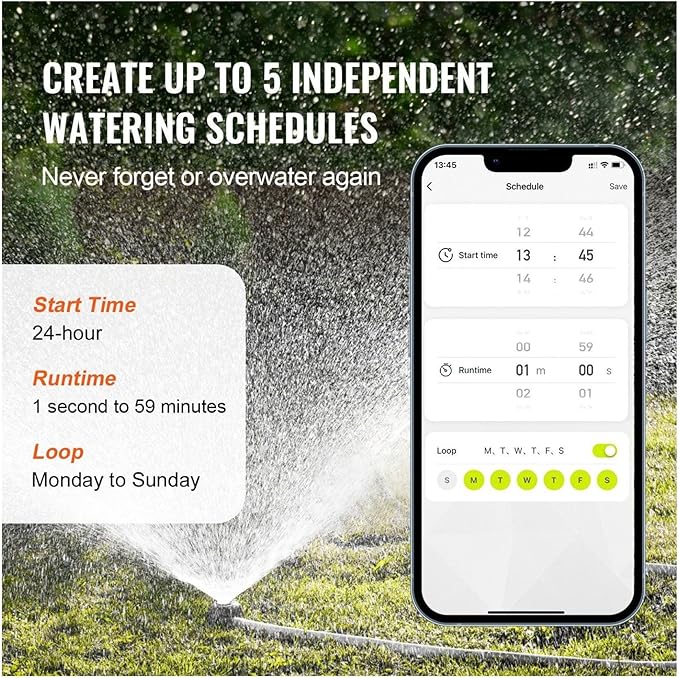 WiFi Sprinkler Timer, Smart Hose Faucet Timer with Brass Inlet, 2.4GHz WiFi/Bluetooth APP Control, Alexa Voice Control, IPX6 Waterproof for Yard Irrigation