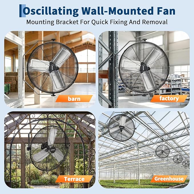 Garvee 18 Inch Wall Mount Fan, 3500 CFM 3 Speeds High Velocity Industrial Fan with 360° Tilt Head, IP44 Waterproof Heavy-Duty Aluminum Blades for Workshop, Warehouse, Greenhouse, Commercial
