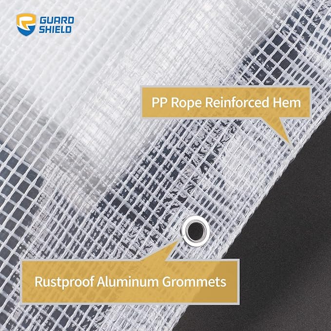 GUARD SHIELD Clear White Tarp Heavy Duty 12x20 Feet Waterproof for Greenhouse Outdoor Garden Poly Cover UV Resistant 3x3 Weave 10mil