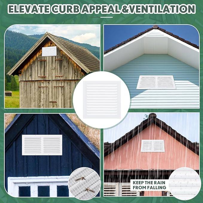 4 Pcs 14 x 6 Inch Aluminum Gable Vents Attic Vents Metal Gable Wall Shed Vent with Screw and Screen Mesh, Square Return Louver Grille for Ventilation Exterior Door House Attic Garage Ceiling