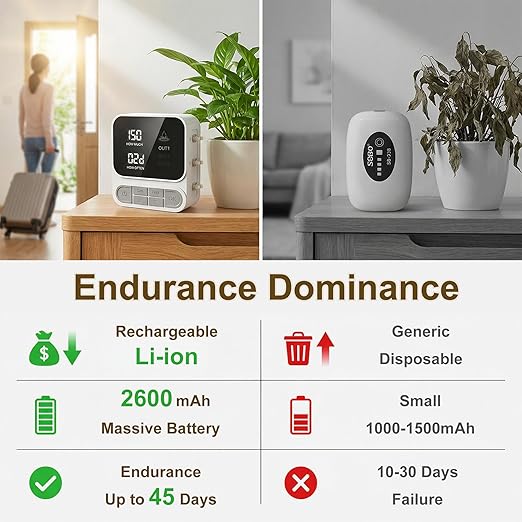 Automatic Plant Waterer for 15+ Indoor Plants, 3-Pump Independent Control Drip Irrigation System, 2600mAh Rechargeable Self Watering System with Timer, Anti-Siphon Design，HD LCD Display