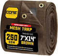 Core Tarps 60% Brown Shade Cloth with Grommets - 7 X 14 FT Heavy Duty Mesh Tarp - Sun Shade Cloth for Garden Vegetables Plants Greenhouse Outdoors Backyard Fences Dump Trucks Patio Mesh Shade Tarp