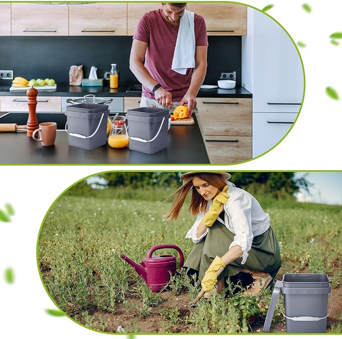 Suzile 10 Pcs Food Grade Square Bucket with Lid 1 Gallon Plastic Bucket 4.5L Utility Industrial Pail with Handle Container for Food Oil Tub Water Fishing Paint House Cleaning Car Washing(Grey)