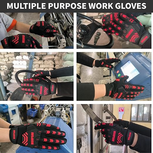 Heavy-Duty Mechanics Work Gloves Women, TPR Impact Glove,Anti-Vibration,Heavy Duty,Touchscreen,Small,Red+Black