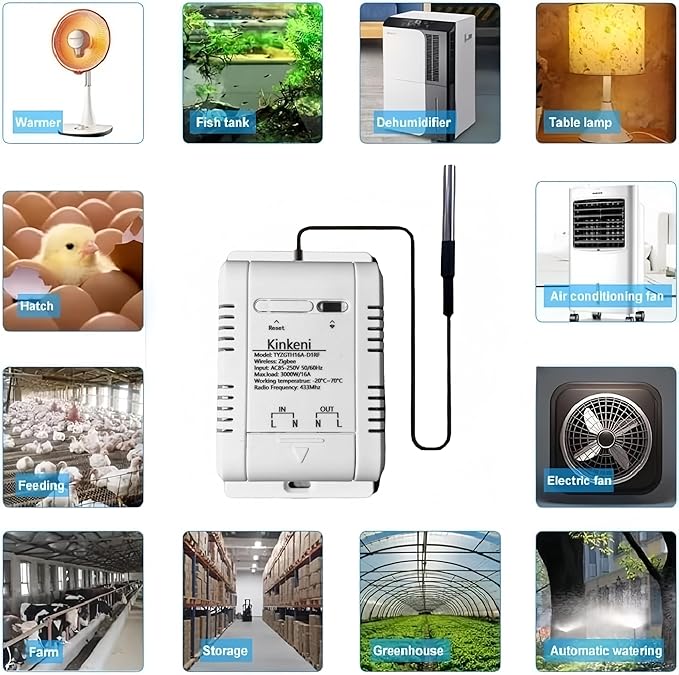 Easy Operation,Zigbee Smart WIFI Temperature Sensor Controller, High Precision Waterproof Probe Sensor, Remote Monitoring, Tuya App Remote 16A Smart Switch (Requires Tuya Zigbee Hub)