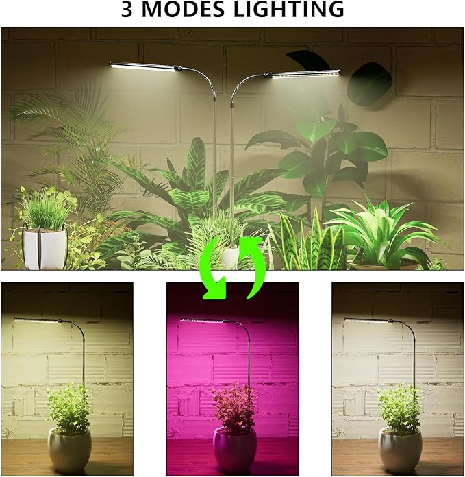 LED Grow Light, 6000K Full Spectrum Gooseneck Plant Growing Lamp for Indoor Small Mini Plants, Auto On/Off Timer 4/8/12/18Hrs & 3 Colors Spectrum-2 Pack