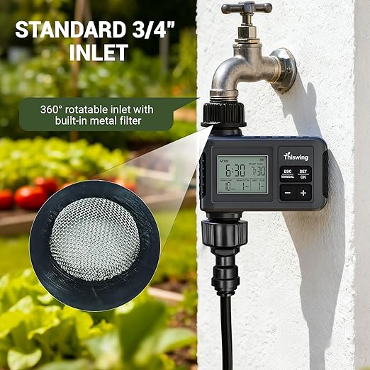 Thiswing 360° Adjustable Drip Irrigation System - 100 FT Garden Watering System with 32 Nozzles & Water Timer, Raised Bed Sprinkler System, Garden Mister for Yard, Lawn, Plants, 5/16" Tubing