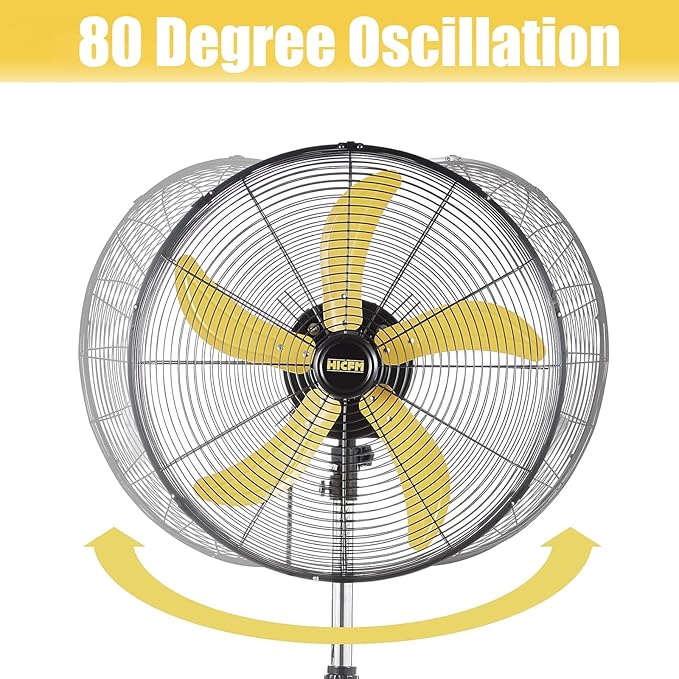 HiCFM 20" Industrial Pedestal Fan Oscillating, 5200 CFM Industrial Fans Heavy Duty with 3 Speed, Stand up Fans with Poweful Motor, UL Listed for Commercial Workshops Warehouse Garage
