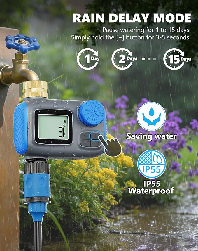 Sprinkler Timer with Brass Swivel, Hose Timers for Watering, Water Timer for Garden Hose, Digital Irrigation with Rain Delay & Manual Mode, Automatic Watering System for Outdoor Garden Lawn