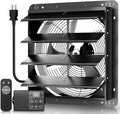 Xcity 24" Shutter Exhaust Fan with 6 ft Power Cord, AC Motor Attic Fan, Smart Speed Remote Control (32.8ft Range), Auto Temp & Timer, Vent Fan for Home, Commercial, Garage, Window Ventilation