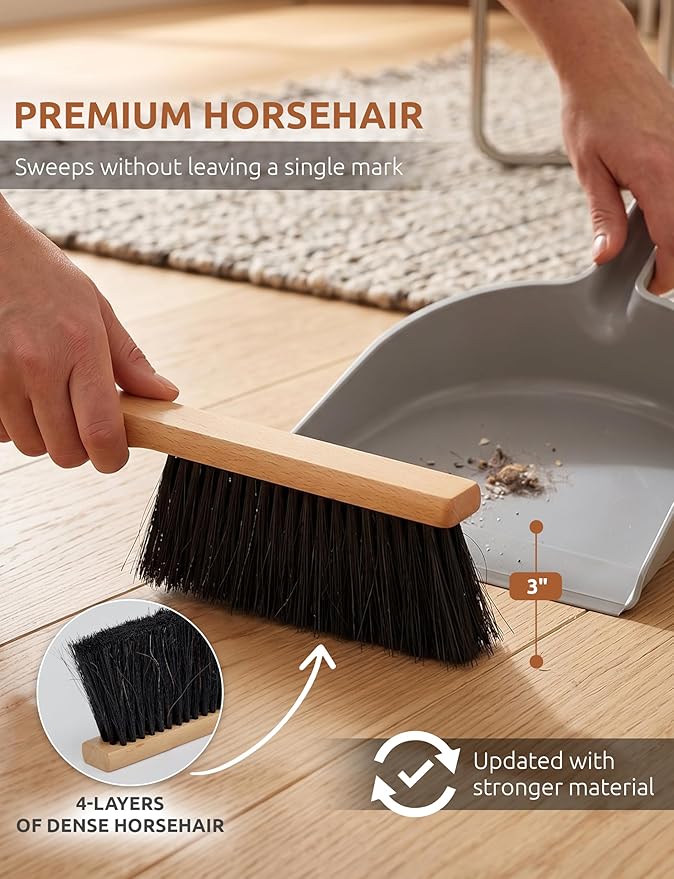 Takavu Multi-Purpose Counter Brush with Solid Wood Handle, Natural Horsehair Bristles for Gentle Dusting of Furniture, Drafting, Patio, Fireplace Cleaning, Shop Brush, Woodworking Tool & Accessories