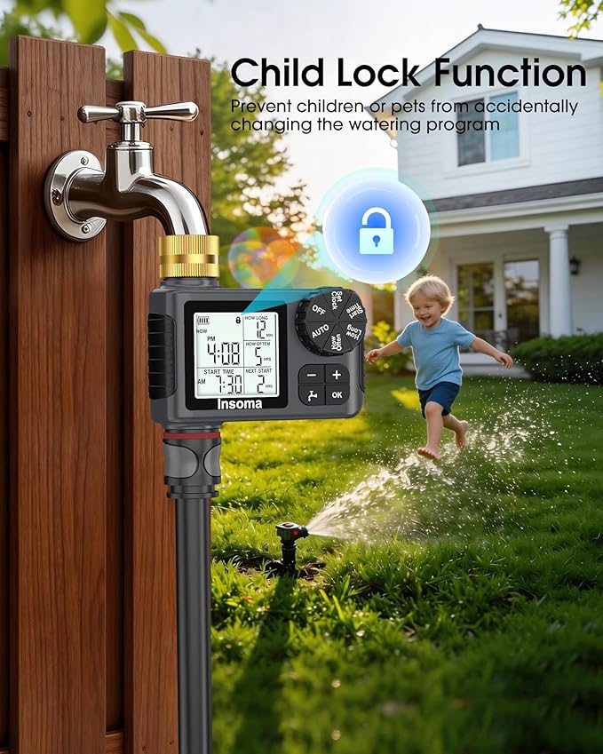 Sprinkler Timer with Brass Inlet & Outlet, Water Timer for Garden Hose with Auto/Manual/Rain Delay Mode, Easy Setup Hose Timers for Lawn, Garden, Vacation Watering,1 Outlet